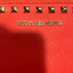 Michael Kors Large Red Clutch with Gold Studs